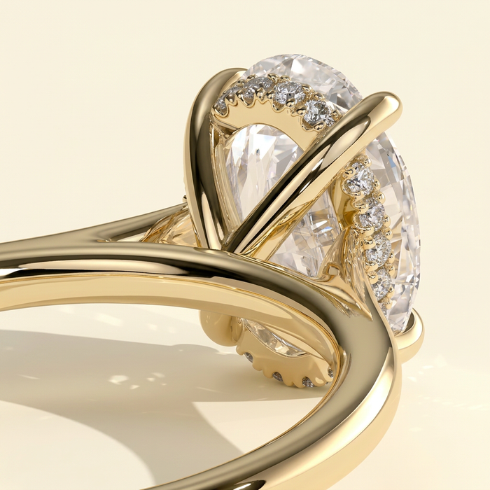 The Chiara - Oval Cut Lab Grown Diamond Hidden Halo Solitaire with Cathedral High Setting Engagement Ring