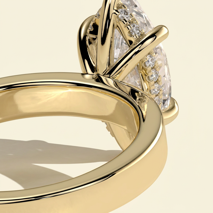 The Adamas - Marquise Lab Grown Diamond Ring with Cigar Band & Hidden Halo