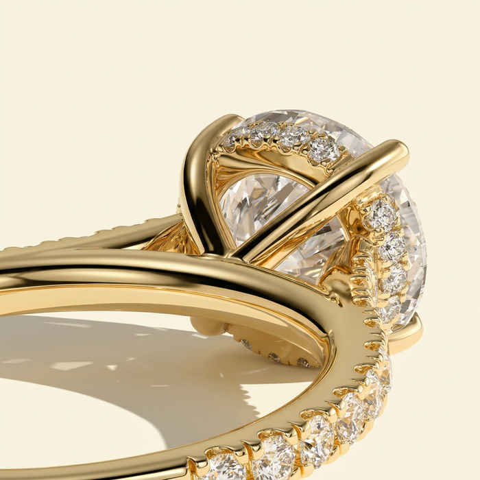 The Elora - Round Cut Lab Grown Diamond Ring with Hidden Halo & Pave Band