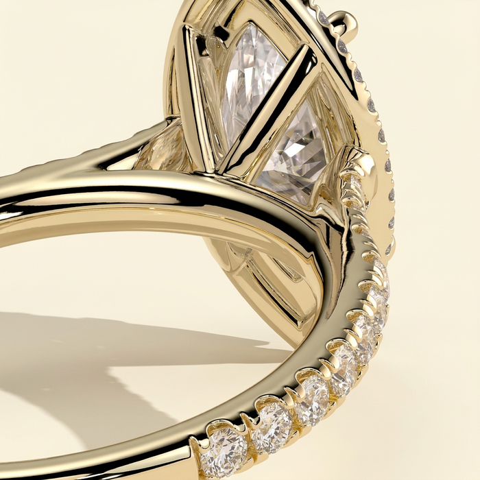The Theia - Marquise Cut Lab Grown Diamond Eagle Claw Halo with Cathedral Arches and Pave Band Engagement Ring