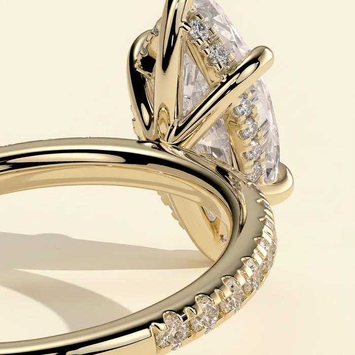 The Farelle - Marquise Cut Lab Grown Diamond Hidden Halo Solitaire with Pave Band Engagement Ring