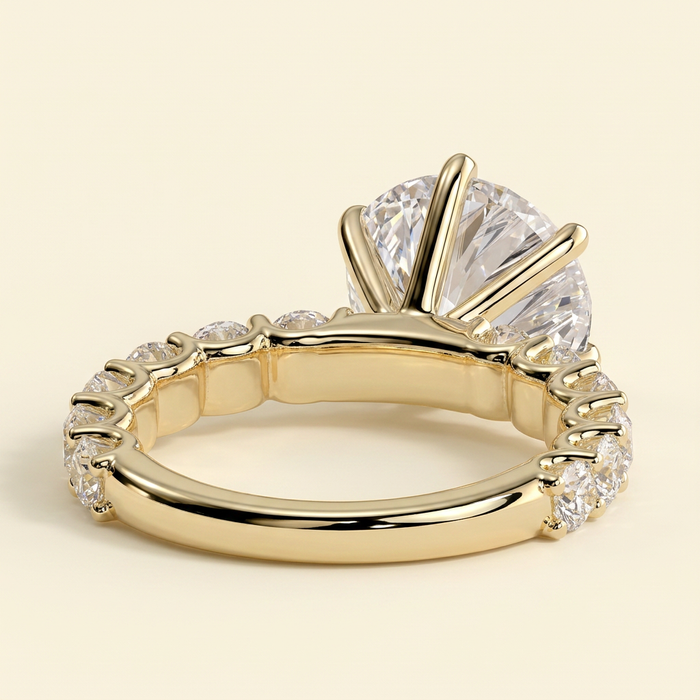 The Levana - Round Cut Lab Grown Diamond Six Claw Solitaire with Half Eternity Band Engagement Ring
