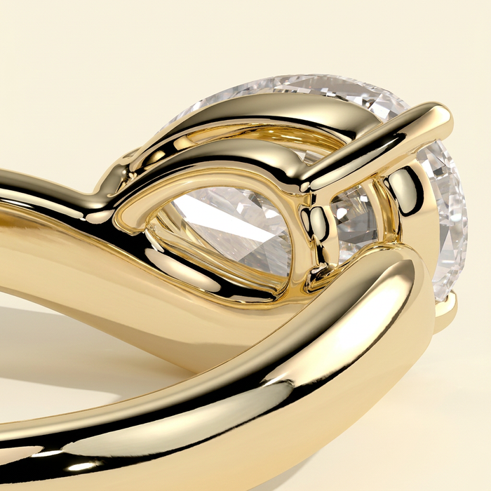 The Celina - Pear Cut Lab Grown Diamond East West Solitaire with Wave Band Engagement Ring
