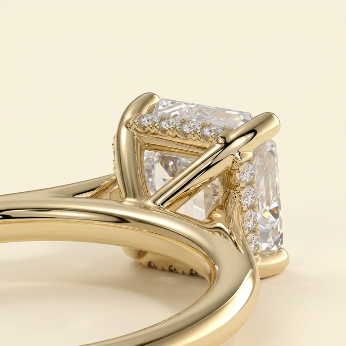 The Novalie - Asscher Cut Lab Grown Diamond Four Claw Hidden Halo Solitaire Engagement Ring