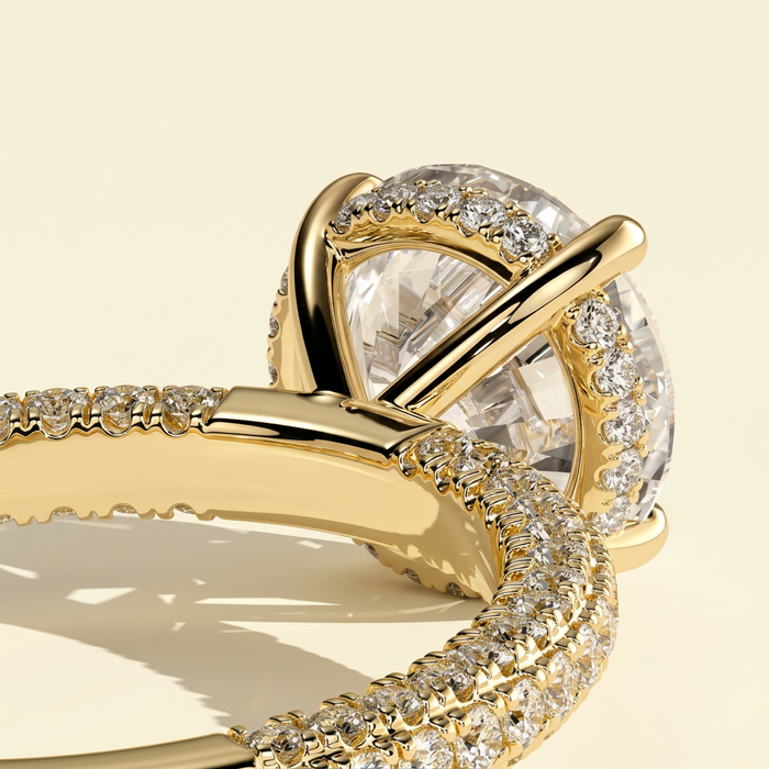 The Aster - Round Lab Grown Diamond Engagement Ring with Triple Pave Band