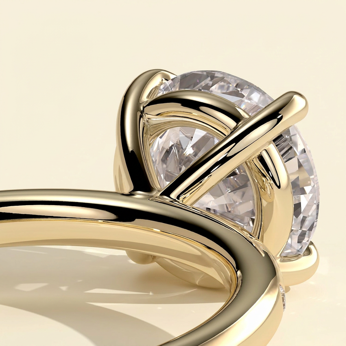 The Diamara - Round Cut Lab Grown Diamond Solitaire with Inset Round Side Stones in a Sleek Band Engagement Ring