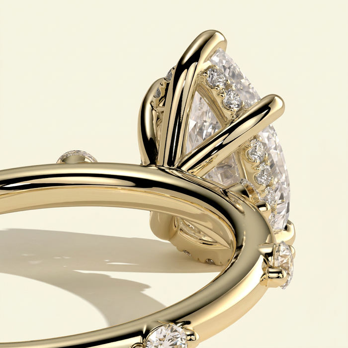 The Nixie - Pear Cut Lab Grown Diamond Ring with Hidden Halo and Accents