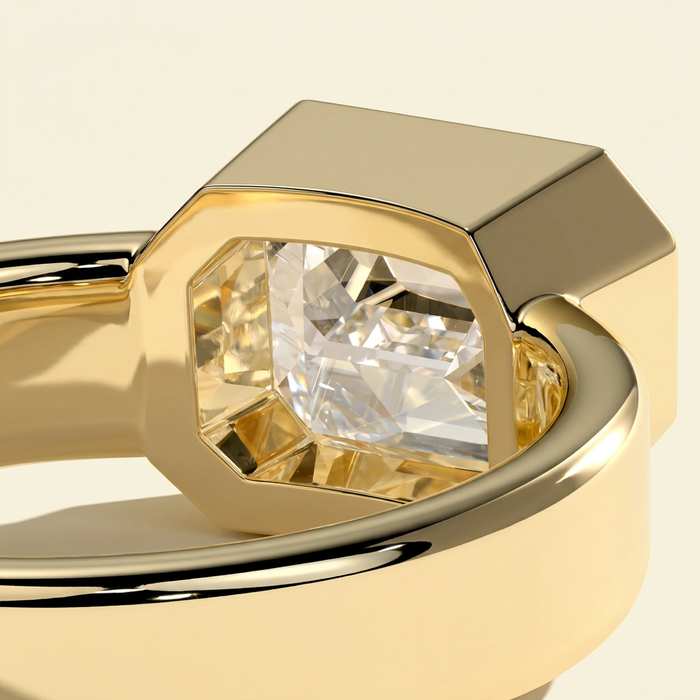 The Jules - East West Emerald Cut Lab Grown Diamond Bezel Engagement Ring