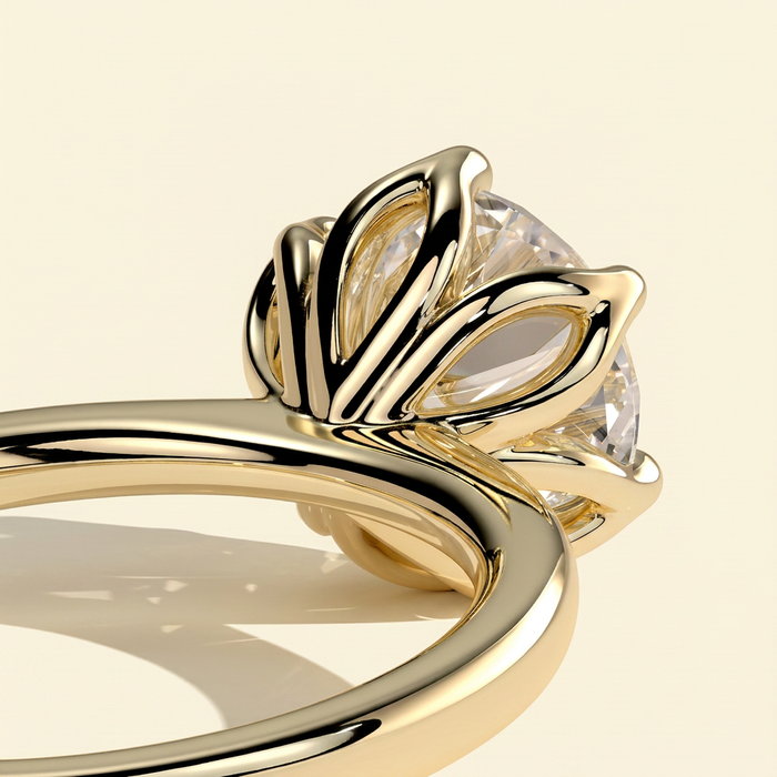The Cerelia - Round Cut Lab Grown Diamond Tulip Set Solitaire with Petal Gallery Engagement Ring