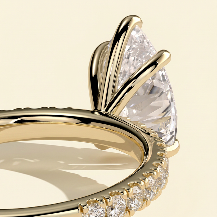 The Estella - Pear Cut Lab Grown Diamond Solitaire with Pave Band Engagement Ring