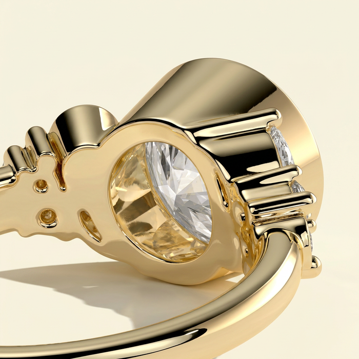 The Svea - Bezel Set Round Lab Grown Diamond Ring with Clustered Accents