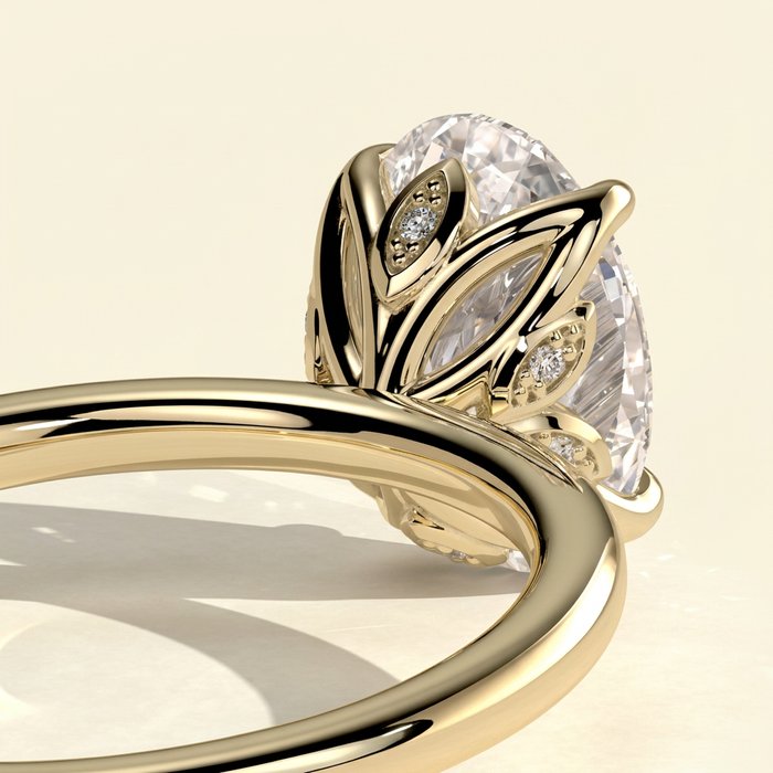 The Nyssa - Oval Lab Grown Diamond Ring with Petal Gallery and Leaf Detail