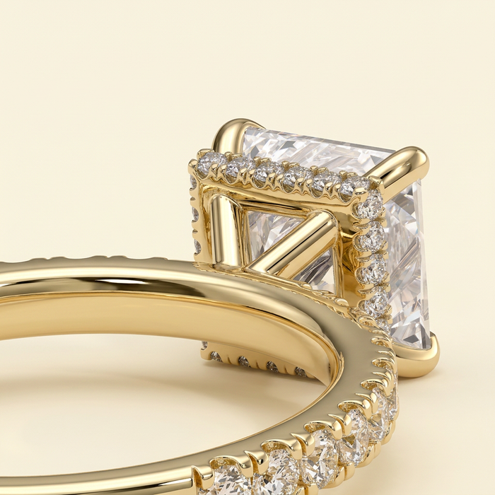 The Estelle - Princess Cut Lab Grown Diamond Solitaire with Wrap Around Hidden Halo Engagement Ring