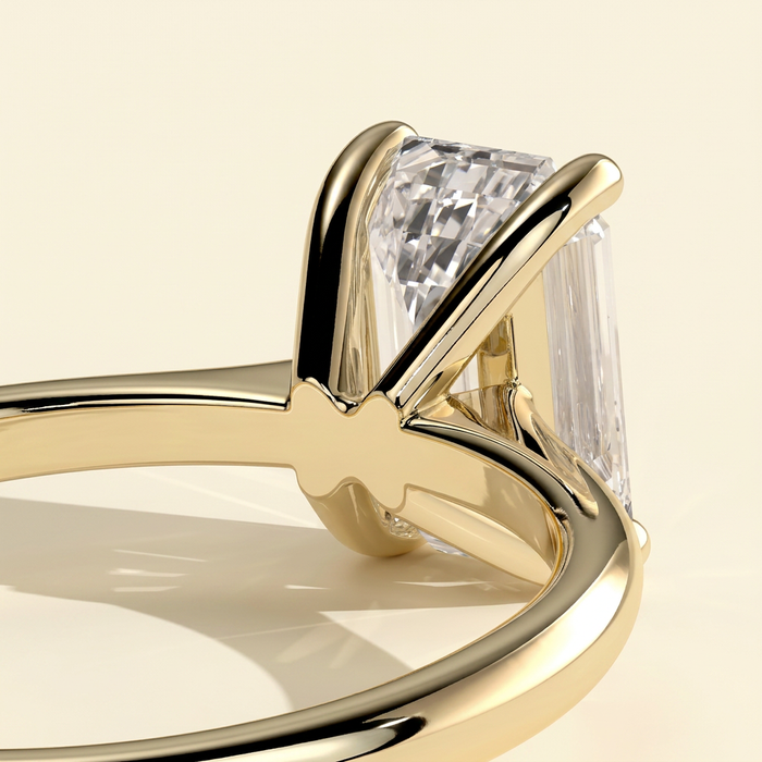 The Lera - Emerald Cut Lab Grown Diamond Four Claw Low Set Solitaire Engagement Ring