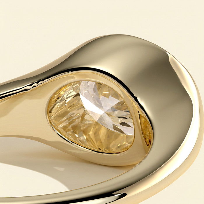 The Colette - Oval Cut Lab Grown Diamond East West Bezel Set Solitaire with Signet Band Engagement Ring