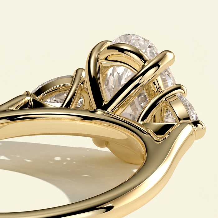 The Nevelle - Oval Lab Grown Diamond Cathedral Trilogy Ring with Pear Sides