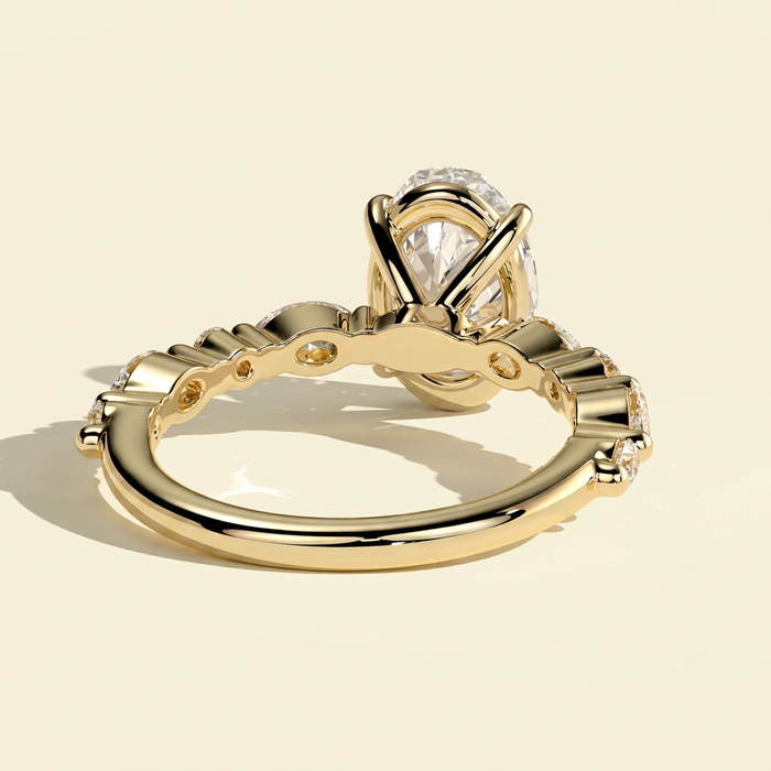 The Deva - Oval Lab Grown Diamond Ring with Marquise and Round Side Stones