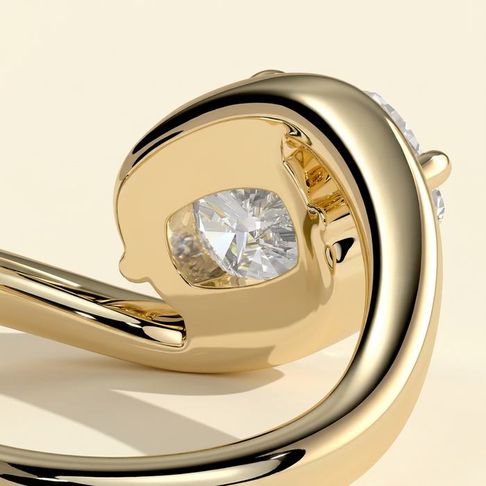 The Fleura - Elongated Cushion Cut Lab Grown Diamond East West Solitaire with Twisting Bypass Band Engagement Ring