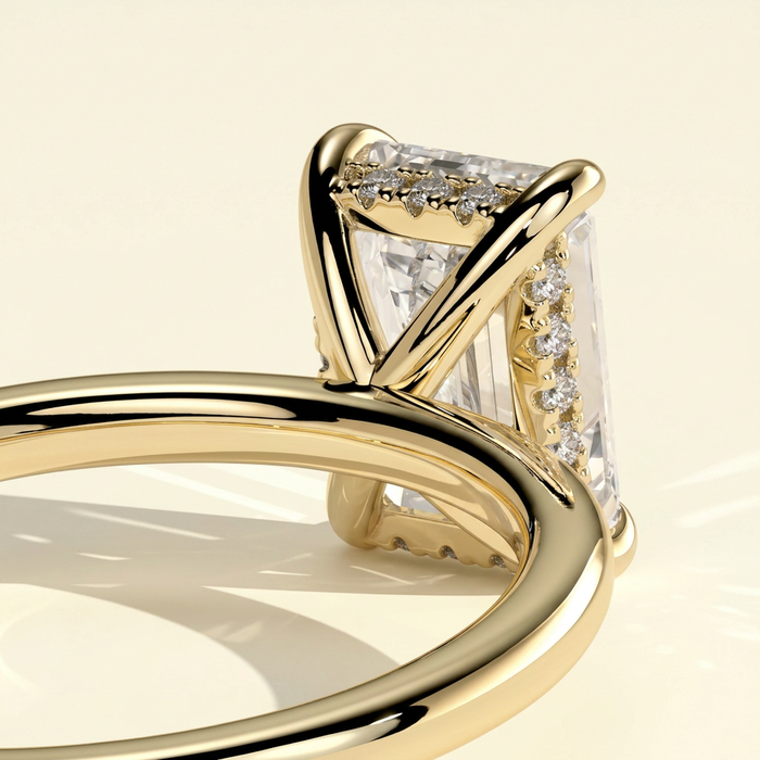 The Dea - Emerald Cut Lab Grown Diamond Solitaire with Hidden Halo Ring