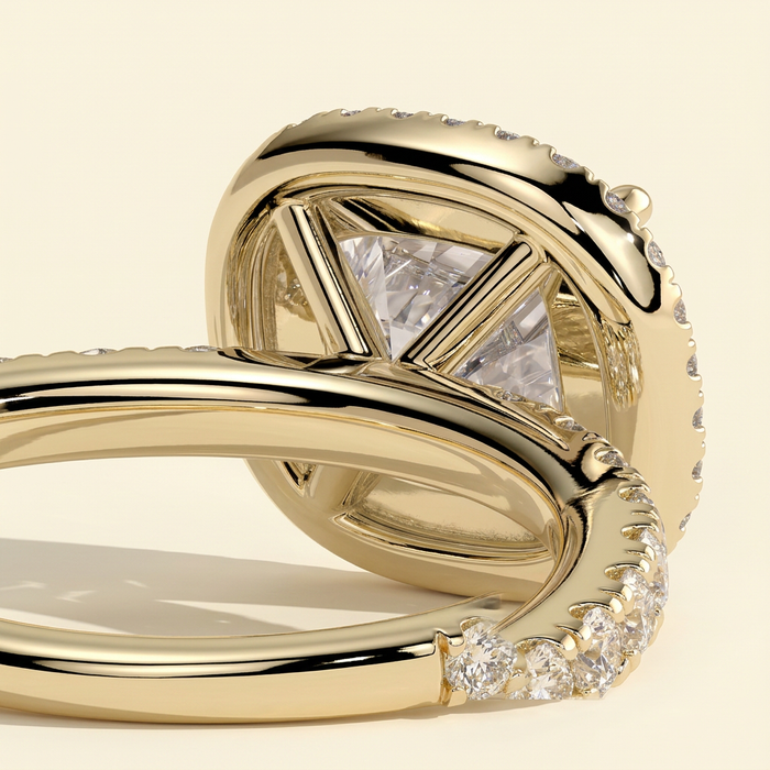 The Brillia - Cushion Cut Lab Grown Diamond Halo Engagement Ring with Pave Band